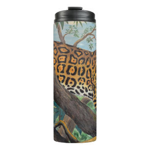 Garrafa Térmica Pastel Jaguar: desenho da selva.
