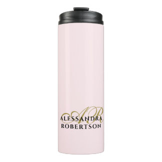 Garrafa Térmica Pastel Pink Monogram Gold Black Minimalist Stylish
