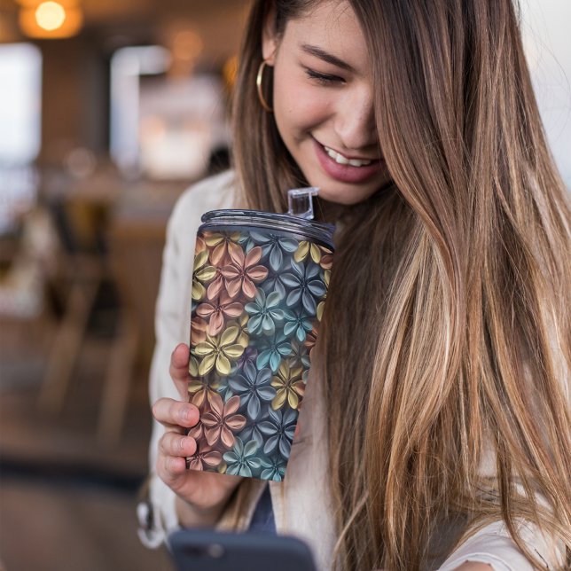 Garrafa Térmica Pastel Rosa 3D Floral (colorful 3D Flower Tumbler )