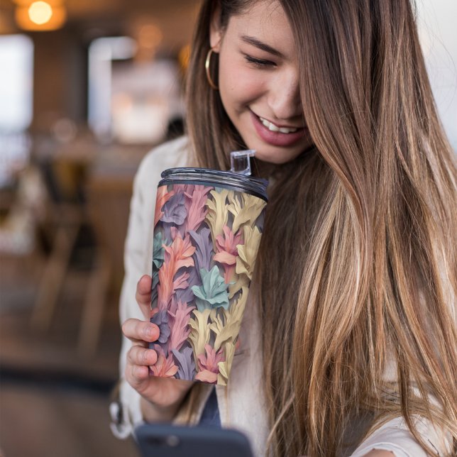 Garrafa Térmica Pastel Rosa 3D Floral (Iris floral tumbler)