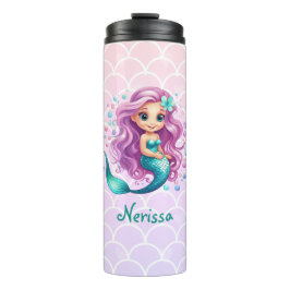 Garrafa Térmica Pastel Roxo Sereia Aniversário Sob o Partido do Ma