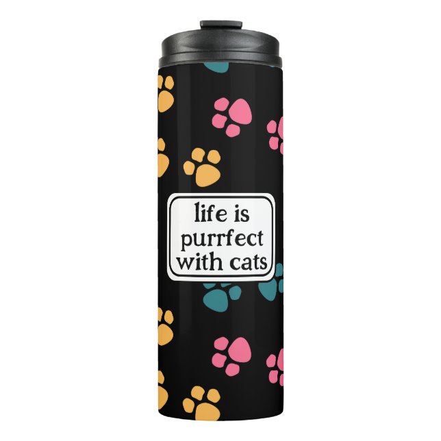 Garrafa Térmica Pata de gato preto engraçado fofo  (Frente)