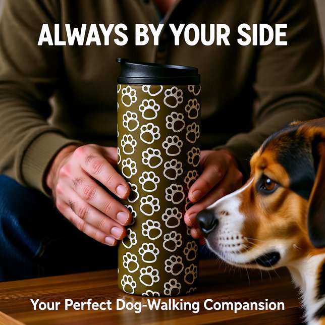 Garrafa Térmica Patas-Cachorro Elegantes castanho (Elegant Brown Minimal Dog Paw Pattern Thermal Tumbler)