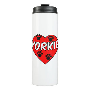 Garrafa Térmica Patas de Cachorro Yorkie e Coração Vermelho