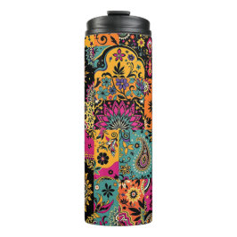 Garrafa Térmica Patchwork da Boêmia, Mandala e Paisley Pattern