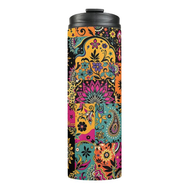 Garrafa Térmica Patchwork da Boêmia, Mandala e Paisley Pattern (Frente)