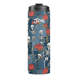 Garrafa Térmica Patchwork de Denim com Distância com Skeletons e R