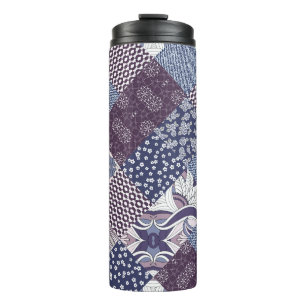 Garrafa Térmica Patchwork Doodle: Vintage Boho Seamless.
