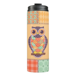 Garrafa Térmica Patchwork Owl Vintage Padrão sem costura
