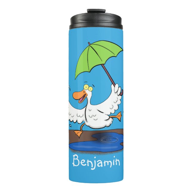 Garrafa Térmica Pato engraçado com guarda-chuva dançando desenho a (Frente)