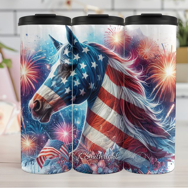 Garrafa Térmica Patriotic Horse Fireworks Celebration Art (Criador carregado)
