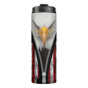 Garrafa Térmica Patriótica Bald Eagle Zipper EUA Bandeira