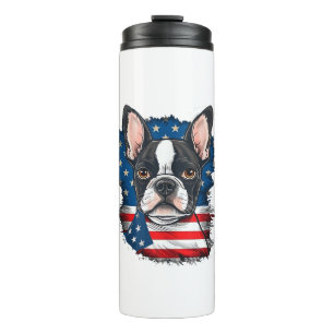 Garrafa Térmica Patriótico Boston Terrier Dog Puppy American Flag