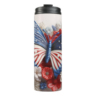 GARRAFA TÉRMICA PATRIÓTICO VERMELHO BRANCO AZUL EUA BUTTERFLY