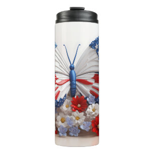GARRAFA TÉRMICA PATRIÓTICO VERMELHO BRANCO AZUL EUA BUTTERFLY