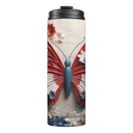 GARRAFA TÉRMICA  PATRIÓTICO VERMELHO BRANCO AZUL EUA BUTTERFLY