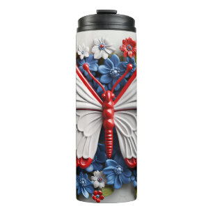 GARRAFA TÉRMICA PATRIÓTICO VERMELHO BRANCO AZUL EUA BUTTERFLY