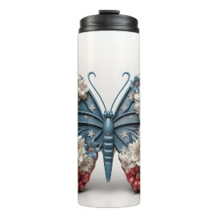 GARRAFA TÉRMICA PATRIÓTICO VERMELHO BRANCO AZUL EUA BUTTERFLY