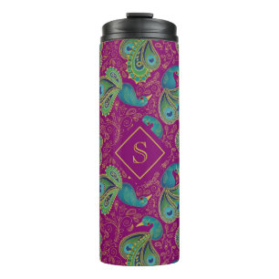 Garrafa Térmica Pavão de Estampa Paisley Rosa Real Fúcsia Monogram