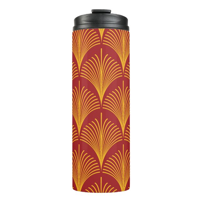 Garrafa Térmica Pavão Dourado Vermelho: Art Deco. (Frente)