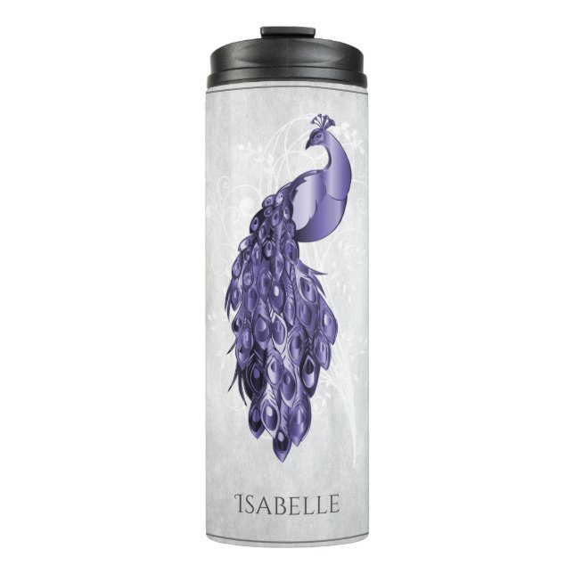 Garrafa Térmica Pavão Elegante Roxo Personalizado (Frente)