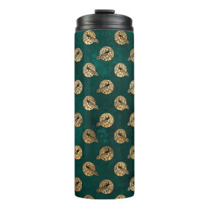 Garrafa Térmica Pavão em Teal e Dourado Grunge Vintage