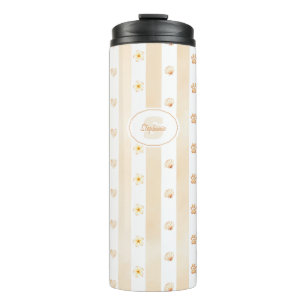 Garrafa Térmica Peach e White Stripe - Corações, Flor, Impressão d