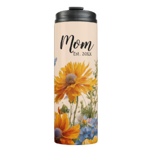 Garrafa Térmica Peach Floral, Primeira Vez, Mãe Dotada Tumbler Tér