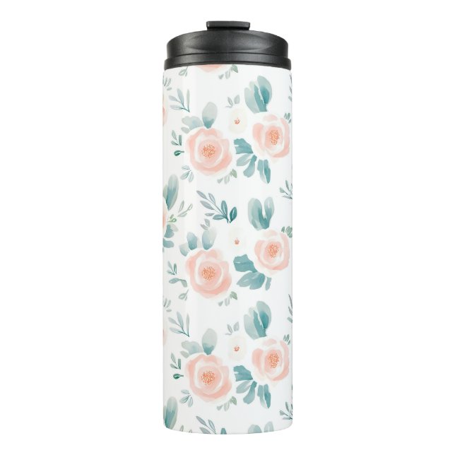 Garrafa Térmica Peach Peonies Primavera Floral (Frente)