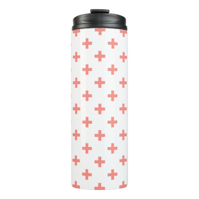 Garrafa Térmica Peach polka cruza em branco (Frente)