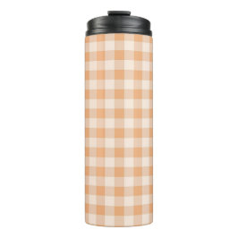 Garrafa Térmica Peach White Checkered Gingham Patterno