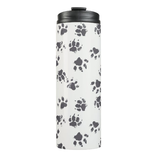 Garrafa Térmica Pegadas De Pata: Cachorro Monocromo Sem Costura. (Frente)