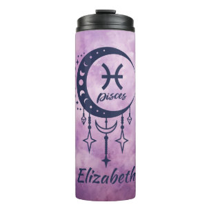 Garrafa Térmica Peixes de Nome Personalizados Sinal de Zodiac