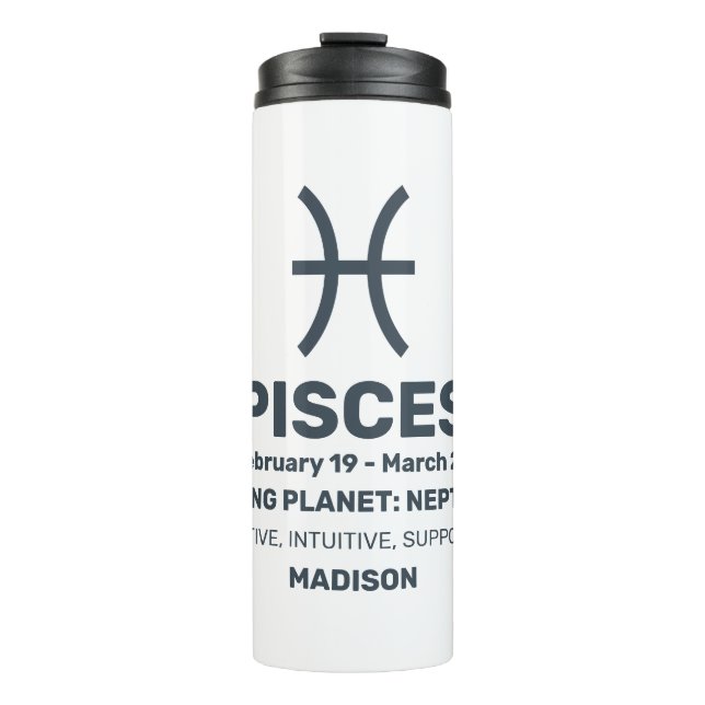 Garrafa Térmica Peixes de Sinal Zodiac/Nome Personalizado (Frente)