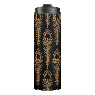Garrafa Térmica Penas de peacock com um padrão de luxo sem soldad