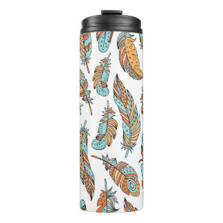 Garrafa Térmica Penas Decorativas: Arte Vintage Desenhada À Mão