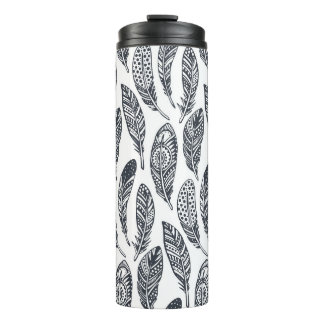 Garrafa Térmica Penas tribais desenhadas à mão, padrão de colheita
