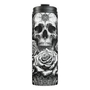 Garrafa Térmica Pentáculo Crânio Esqueleto & Rosas Arte Tarot