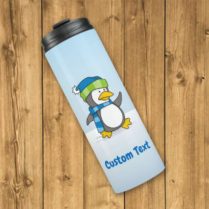 Garrafa Térmica Pequeno pinguim caminhando sobre o tumbler térmico