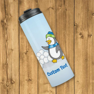 Garrafa Térmica Pequeno pinguim com bolas de neve balançando um tu