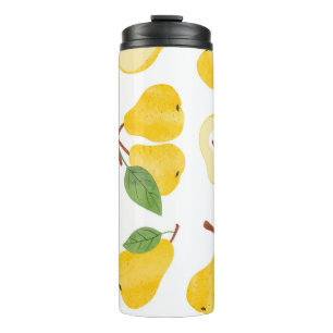 Garrafa Térmica Peras de Aquarela Padrão de Fruta de Vintage