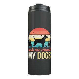 Garrafa Térmica Pergunte-me sobre meus cães Retro pôr do sol_1