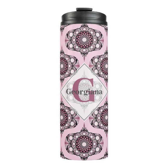 Garrafa Térmica Personalizada Cherry Blossom Mandala, Rosa Dusky d (Frente)
