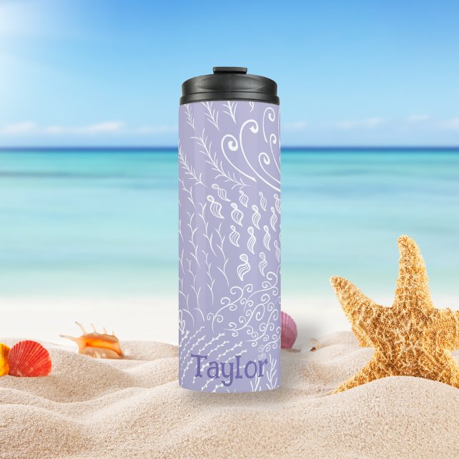 Garrafa Térmica Personalizado | Coral Reef Shell Impressão (Purple Ocean Scene Tumbler)