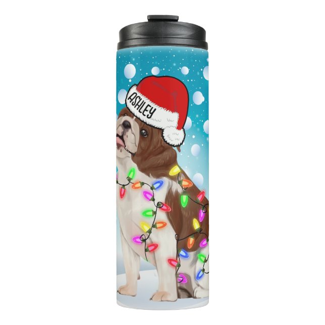 Garrafa Térmica Personalizado Natal Inglês Buldohead Santa Hat (Frente)