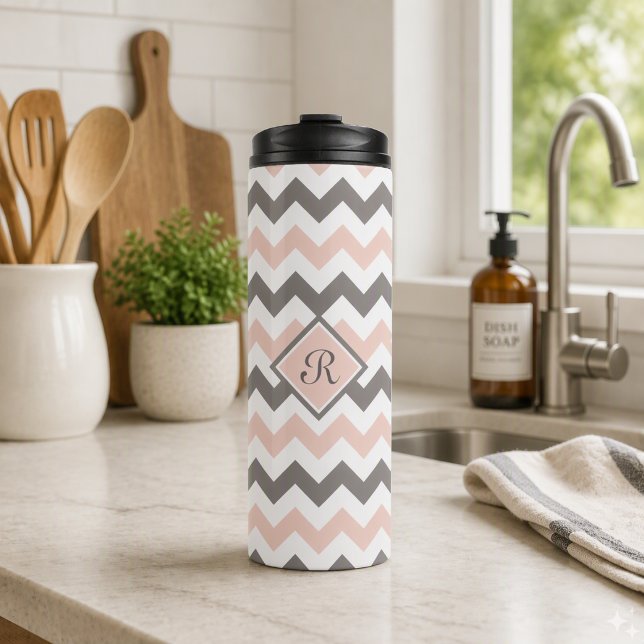 Garrafa Térmica Personalizado Rosa e Cinza Chevron (Criador carregado)