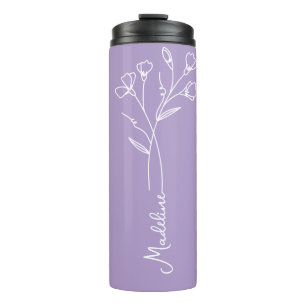 Garrafa Térmica Personalizar Nome, Abril, Flor Leve Roxo