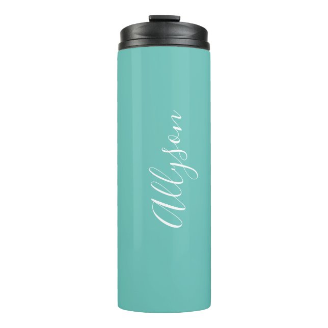 Garrafa Térmica Personalizar Nome, Script Branco Vertical, Azul Cl (Frente)