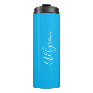 Garrafa Térmica Personalizar Nome Vertical, Script Branco, Azul C