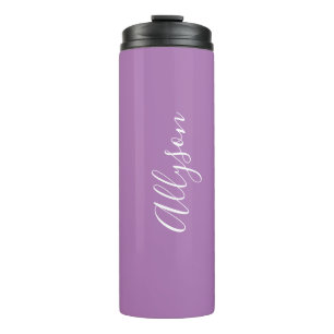 Garrafa Térmica Personalizar Nome White Script Vertical, Lavanda
